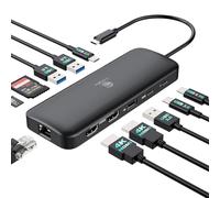Station d'accueil USB C double moniteur 11 en 1 pour ordinateur portable avec 2 HDMI Dual 4K, Ethernet 1 Gbit/s, port USB C PD 100 W, 5 ports USB, fente pour carte SD/TF pour Dell, HP, Lenovo, Surface