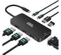 Station d'accueil USB C double moniteur 2 HDMI multi-moniteurs pour ordinateur portable USB C vers quatre moniteurs USBC Hub multiport adaptateur avec 2 HDMI DisplayPort VGA PD 100 W USB 2.0 pour Dell