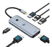 Station d'accueil USB C Double Moniteur, 6 en 1 Dock USB C avec Dual HDMI (4K 60 Hz), 10Gbps, 2 x USB-A 2.0, PD 100W, HUB USB C 2 HDMI pour MacBook/Surface/Lenovo/Dell/HP