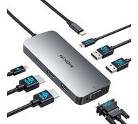Station d'accueil USB C double moniteur, adaptateur 7 en 1 USB C vers double HDMI, hub USB C avec 2 HDMI, VGA, PD 100 W, 3 USB, adaptateur multiport pour ordinateur portable Dell HP Lenovo Surface