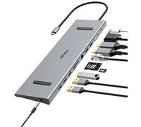 Station d'Accueil USB C Double Moniteur, Hub 11 en 1 Pour Ordinateur Portable, Adaptateur Multiport Avec PD 100 W, HDMI 4K, VAG, USB 3.0, Port Ethernet, SD/FT, Audio