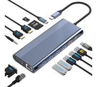 Station d'accueil USB C double moniteur pour ordinateur portable Dell/HP/Lenovo/Mac, double adaptateur HDMI pour 2 moniteurs, station d'accueil 14 en 1 pour ordinateur portable double moniteur avec 10