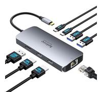Station d'accueil USB C double moniteur, station d'accueil 8 en 1 pour ordinateur portable, triple écran 4K avec 2 HDMI, DisplayPort, Ethernet 1 Gbit/s, charge PD 100 W, adaptateur de ports USB 3.0