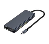 Station d'accueil USB C double moniteurs 12 en 1 USB C Display Adaptateur multiple avec lecteur de carte VGA 4 ports USB 3.0