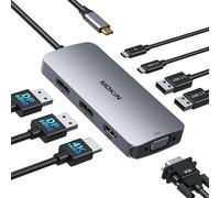 Station d'accueil USB C Dual DisplayPort, Hub USB C 8 en 1 avec 2 DP, HDMI, VGA, USB C 2.0, 2 USB A 2.0, Port de Charge PD, Adaptateur Multi-Moniteur pour Ordinateurs Portables Dell/HP/Lenovo