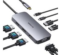 Station d'accueil USB C Dual DisplayPort, Hub USB C 8 en 1 avec 2 DP, HDMI, VGA, USB C 2.0, 2 USB A 2.0, Port de Charge PD, Adaptateur Multi-Moniteur pour Ordinateurs Portables Dell/HP/Lenovo