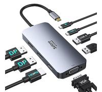 Station d'accueil USB C Dual Displayports 8 en 1 Multiport Adapter mit 4K HDMI, 2 * 4K DP, 1080P VGA, 2*USB2.0, USB C Daten, 100W PD 3.0, Laptop Multi Monitore Station für Dell HP