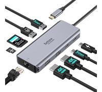 Station d'accueil USB C Dual HDMI Adaptateur Hub USBC Multiport 9 en 1 vers 4K HDMI, 5 Gbit/s USB C/A 3.0, USB-2.0, PD100W, Ethernet RJ45, Lecteur de Carte SD/Micro SD pour Dell HP
