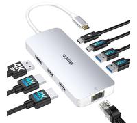 Station d'accueil USB C Dual HDMI, MOKiN 8 en 1 Docking Station pour 3 Moniteurs 4K, Dock USB C avec 2 HDMI et 1 DisplayPort, 1 Gbps Ethernet, Chargement 100W PD, 3 USB 3.0 Ports pour Dell, HP, Lenovo