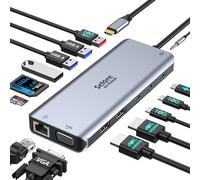 Station d'accueil USB C Dual HDMI, Selore 14 en 1 Triple écran, hub USB C avec 2 x HDMI 4K, VGA, 10 Gbps, 2 x USB C & USB A, Gigabit Ethernet, 100 W PD, SD/Micro SD, audio et micro 3,5 mm pour Dell HP