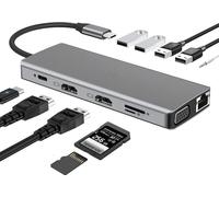 Station d'accueil USB C Dual Monitor USB C Hub Multiport Adapter for MacBook Pro/Air, 12 en 1 MacBook Adapter Mac Dongle avec 4 USB, USB-C vers HDMI, VGA, 100 W PD, port audio, USB C Hub Docking Stati