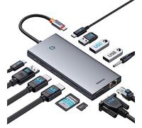 Station d'accueil USB C Hub, Baseus 13-in-1 Station d'accueil 2 HDMI 4K@60Hz, DisplayPort, VGA, Transfert de données 10Gbps, PD 100W et Ethernet pour Ordinateur Portable Dell/HP/Lenovo/Surface