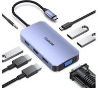 Station d'accueil USB C, Hub USB C 8-en-1 avec Triple Affichage, Double HDMI, VGA, 3*USB 3.0, 100W Power Delivery, 3.5mm AUX Audio Compatible avec MacBook Pro, XPS et Autres