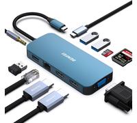 Station D'Accueil Usb C Mst 11 En 1 Avec Câble Tissé En Silicone, Hub Usb-C Avec Usb-C Vers 2*Hdmi/1*Vga, Vers 3*Usb 3.0/Sd/Tf Lecteur De Carte/Ethernet/100W Alimentation/Audio Auxiliaire 3.[Z1232]
