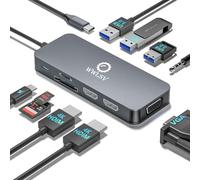 Station d'accueil USB C pour ordinateur portable, 10 en 1 Triple Display Monitors Adaptateur 4K Dual HDMI, 1080P VGA, 3 USB 3.0/2.0, TF/SD 2.0, audio 3,5 mm, 100 W PD, compatible avec MacBook, HP,