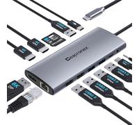 Station d'accueil USB C pour ordinateur portable double moniteur 14 en 1 Triple affichage Hub USB C pour MacBook/Dell/HP/Lenovo Dual HDMI 4K, DP 8K, chargeur PD, Gigabit Ethernet, 6 ports USB, lecteur