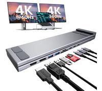 Station d'accueil USB C pour ordinateur portable double moniteur, simple 8K pour Windows DP 1.4 ou double 4K pour Win et Mac, hub USB C 9 en 1 avec HDMI + DP, 2 ports USB 3.0, PD 100 W, USB C 3.0, SD