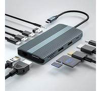 Station d'accueil USB C pour Ordinateur Portable, hub USB C 12 en 1, HDMI Double Moniteur pour HP Dell XPS, Dock Thunderbolt Universel Triple écran vers HDMI 4K,DP,VGA,Ethernet,3USB,PD,SD/TF,3,5MM