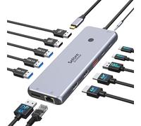 Station d'accueil USB C triple écran, 13 en 1, hub USB C Dual HDMI, 3 moniteurs, 2 x 4 K, DisplayPort, USB 3.1 10 G, USB 3.0, USB 2.0, Gigabit Ethernet, 100 W PD, hub USB C, transfert de données 3,5