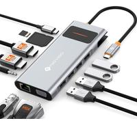 Station d'accueil USB C Triple écran, NOVOO 12 en 1 Hub USB C avec 2 HDMI, VGA, Ethernet, Lecteur SD/TF, 4 USB, Audio 3,5 mm et Charge Rapide PD 100 W pour MacBook/Dell/Surface/HP