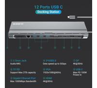 Station D'Accueil Usb C,Usb C Dock Dual Monitor,4K Hdmi,Dp,Vga Multiport Display Pour Ordinateur Portable Hub,Ethernet,3 Usb A,Sd/Tf,Pd,Audio Pour Dell/ /Lenovo/Macbook Pro/Thunderbolt 3 Laptop