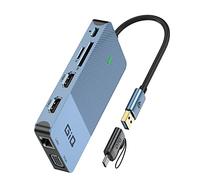 Station d'accueil USB Giq USB C HUB USB 3.0 vers Double HDMI VGA Adaptateur Triple Affichage USB C pour Ordinateur Portable Double Moniteur HDMI Splitter Extender Compatible avec MacBook M1 M2- Bleu