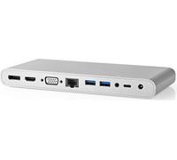 Station d'accueil USB | USB 3.2 Gen 1 | USB-C™ Mâle | DisplayPort femelle / HDMI™ Femelle / RJ45 Femelle / VGA Femelle 15p / 2x 3.5 mm Femelle / 2x USB-C™ / 4x USB-A | 0.20 m | Rond | Plaqué nickel |