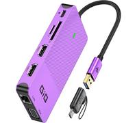 Station d'accueil USB USB C Hub USB 3.0 vers Double HDMI VGA Adaptateur Triple Affichage USB C pour Ordinateur Portable Double écran Compatible avec MacBook M1 USB Dock-Violet