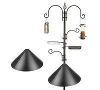 Station d'alimentation Deluxe pour Oiseaux Sauvages - Kit de Poteau de Suspension Multi-Mangeoires avec Support pour Plantes, Cage à Graisse et Déflecteur Anti-Écureuil
