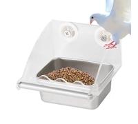 Station D'alimentation WELLENSING - Dispensateur D'aliments D'oiseaux Transparent | Bol À Rémunération Pour Les Intérieurs | Accessoires D'aile Avec Propriétaires De Glissade Et Bol En Acier Inoxydabl