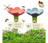Station d'arrosage d'abeille pour jardin, 2 gobelets en forme de fleur avec piquet | Arroseur d'insectes en résine et mangeoire papillon pour l'extérieur, habitat de pollinisateur respectueux de