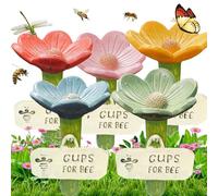 Station d'arrosage d'abeille pour jardin, 5 gobelets en forme de fleur avec piquets | Arroseur d'insectes en résine et mangeoire à papillons, habitat de pollinisateur respectueux de l'environnement
