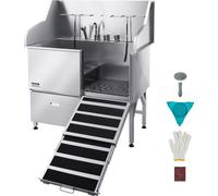 Station de bain pour chiens VEVOR en acier inoxydable, 1275 x 795 x 1435 mm, avec rampe, robinet, pommeau de douche (avec laisse), pour grands, moyens et petits animaux domestiques (porte droite)