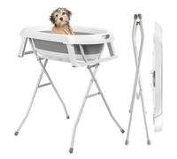Station de bain surélevée pliable pour animaux de compagnie, baignoire surélevée portable pour petits chiens et chats avec tuyau de drainage et support de rangement, baignoire en plastique de 87 cm