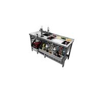 Station de bar à cocktail acier inoxydable 152cm x 78cm bac à glaçons 91 l adaptable [jet, robinet, shaker & bac gn inclus] bar restaurant horeca