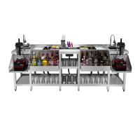 Station Bar Double Compacte en Inox Pour Restaurant Café 220 x 78 cm CHRD HORECA Argent G