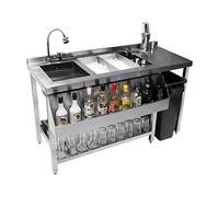 Station de bar à cocktails en acier inoxydable - Séparateurs amovibles - Évier pivotant 360° - Robinet mélangeur rapide - Poubelle fine - Shaker Boston