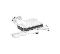 4smarts Station de charge Multiport 100W – 5 USB‑C + USB, 6 câbles inclus – Gris