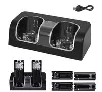 Station de charge 2 en 1 pour télécommande Wii avec 4 batteries, chargeur à distance, station de charge portable double pour manette Wii, station d'accueil WiiRemote avec câble d'alimentation (noir)