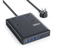 Station de charge 200 W, multiprise USB C 12 en 1 avec prise plate et rallonge de 1,5 m, 4 prises CA, 4 ports USB-A, 4 ports USB-C pour iPhone 17/16/15, chargeur rapide pour ordinateur portable PD 65
