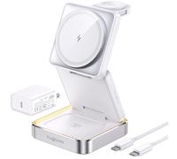 Station de Charge 25W, Pliable Chargeur à Induction 3 en 1, Chargeur sans Fil Compatible avec Magsafe et veilleuse pour iPhone 17/16/15/14/13/12 Série, AirPods, Apple Watch avec Chargeur 45W