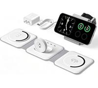Station de charge 3 en 1 compatible avec chargeur sans fil pliable Mag-Safe pour iPhone 16/15/14/13, AirPods 2/3 pour Apple Watch, avec câble de 1,8 m + bloc d'alimentation 18 W (blanc)
