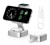 Station de Charge 3 en 1 pour Apple, Chargeur sans Fil magnétique Pliable avec Mag-Safe pour série iPhone 17e/17/16/15/14/13/12/Air, Apple Watch et Pods Pro/4/3/2 avec Chargeur Rapide (Blanc)