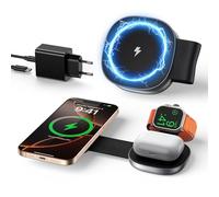 Station de charge 3 en 1 pour Apple Watch et iPhone - 15 W - Station de charge inductive pliable - Compatible avec chargeur Magsafe - Support de charge sans fil pour iPhone 16/15/14/13/12, Apple Watch