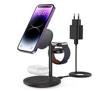Station de charge 3 en 1 pour Apple Watch et iPhone, station de charge inductive compatible avec iPhone 15, 14, 13, iWatch Ultra 2/1, Series 9, chargeur sans fil, AirPods 3/2/Pro