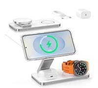 Station de Charge 3-en-1 pour Samsung, Chargeur sans Fil magnétique Pliable 15W Compatible pour Galaxy S25/S24/S23 et Z Fold/Flip, Galaxy Watch & écouteurs Buds-Blanc