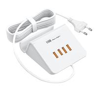 Station de Charge 4 Ports USB avec Support Téléphone et Câble 1,8M - Chargeur Rapide 25W Compatible iPhone, iPad, Samsung, Huawei, OnePlus, Xiaomi (Blanc)
