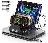 Station de Charge 420W Multi-appareils, Station de Charge USB c GaN PD3.0, 10 Ports, Charging Station Bureau Charge Rapide pour MacBook, iPhone, Galaxy. Noir