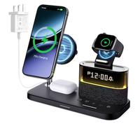 Station de charge 5 en 1 avec lumière, chargeur sans fil avec horloge, support de téléphone, adaptateur 33 W, en outre, chargeur rapide pour iPhone 16 15 14 13 12 Pro Max Apple Watch Airpods
