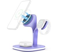 station de charge 5 en 1, Mag-Safe magnétique, support de charge sans fil avec veilleuse LED, convient pour plusieurs appareils, support de charge pour téléphone portable, violet